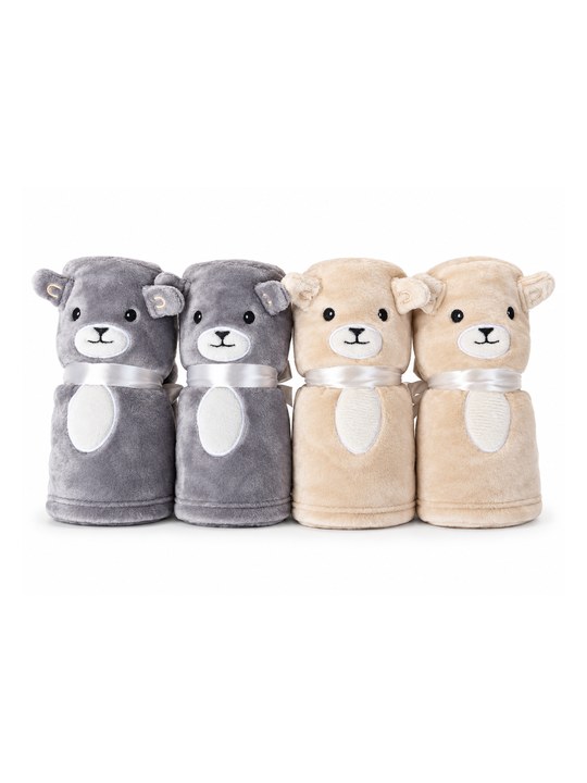 Couvertures bébé oursons en velours, gris et beige